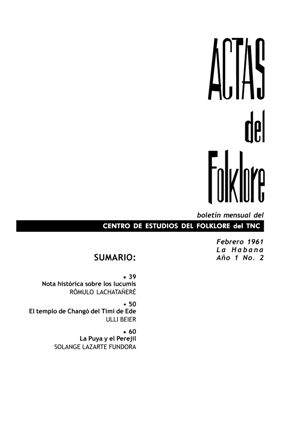 Actas de Folklore, n 2. La Habana, febrero 1961