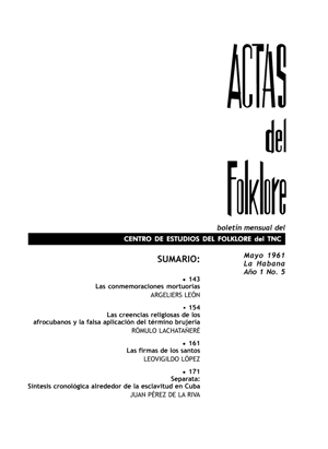 Actas de Folklore, n 5. La Habana, mayo 1961