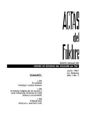 Actas de Folklore, n 7. La Habana, julio 1961