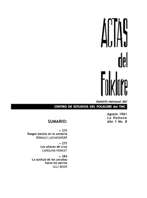 Actas de Folklore, n 8. La Habana, agosto 1961