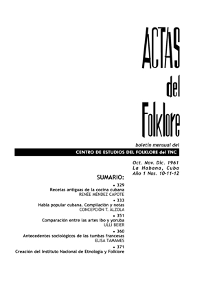 Actas de Folklore, n 10-11-12. La Habana, octubre-noviembre-diciembre 1961